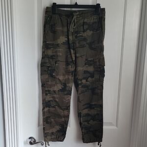 Anthropologie SANCTUARY CAMOFLAUGE CAMO LINEN ANKLE PANT Crop XS X SMALL